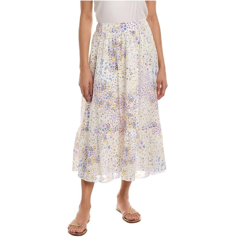1.State Banded Ruffle Hem Skirt in the Patchwork Ditsy Floral Print Size Large